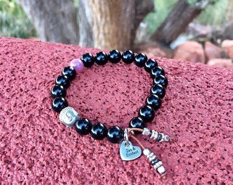 Deep Zen Mala Bracelet | Spiritual Healing Mala Beads | Obsidian | Pink Tourmaline | Hematite Buddha | Peace | Contentment | Protection