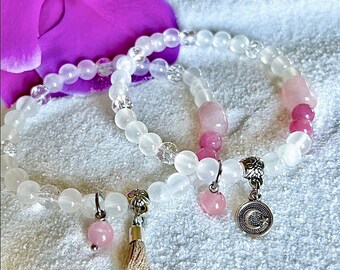 Clean Slate Mala Bracelet | High Vibrational Selenite | Pink Tourmaline | Rose Quartz | Crackle Quartz | Peacefulness | Energy Clearing