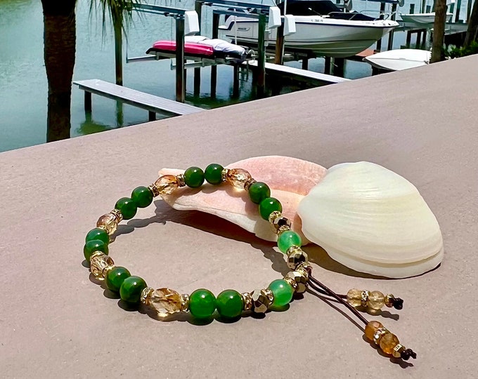 Featured listing image: NEW! Wildly Wealthy Mala Bracelet | AAA Natural Canadian Green Jade | Adventurine | Citrine | Pyrite | Success | Prosperity | Attracts Money