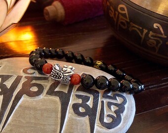 Men's Dragon Mala Bracelet | Mala Beads | Black Onyx | Red Jasper | Protection | Alleviates Worry and Negative Energy | Infuses Strength