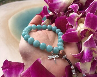 Divine Dragonfly Mala Bracelet | Stunning Peruvian Amazonite Gemstones | Sterling Silver Dragonfly | Abundance | Confidence | Communication