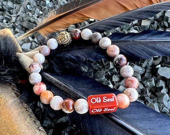 Men’s Old Soul Mala Bracelet | AAA Laguna Lace Agate | Red Carnelian | Balances All Chakras | Restores Trust in the Universe | Alignment