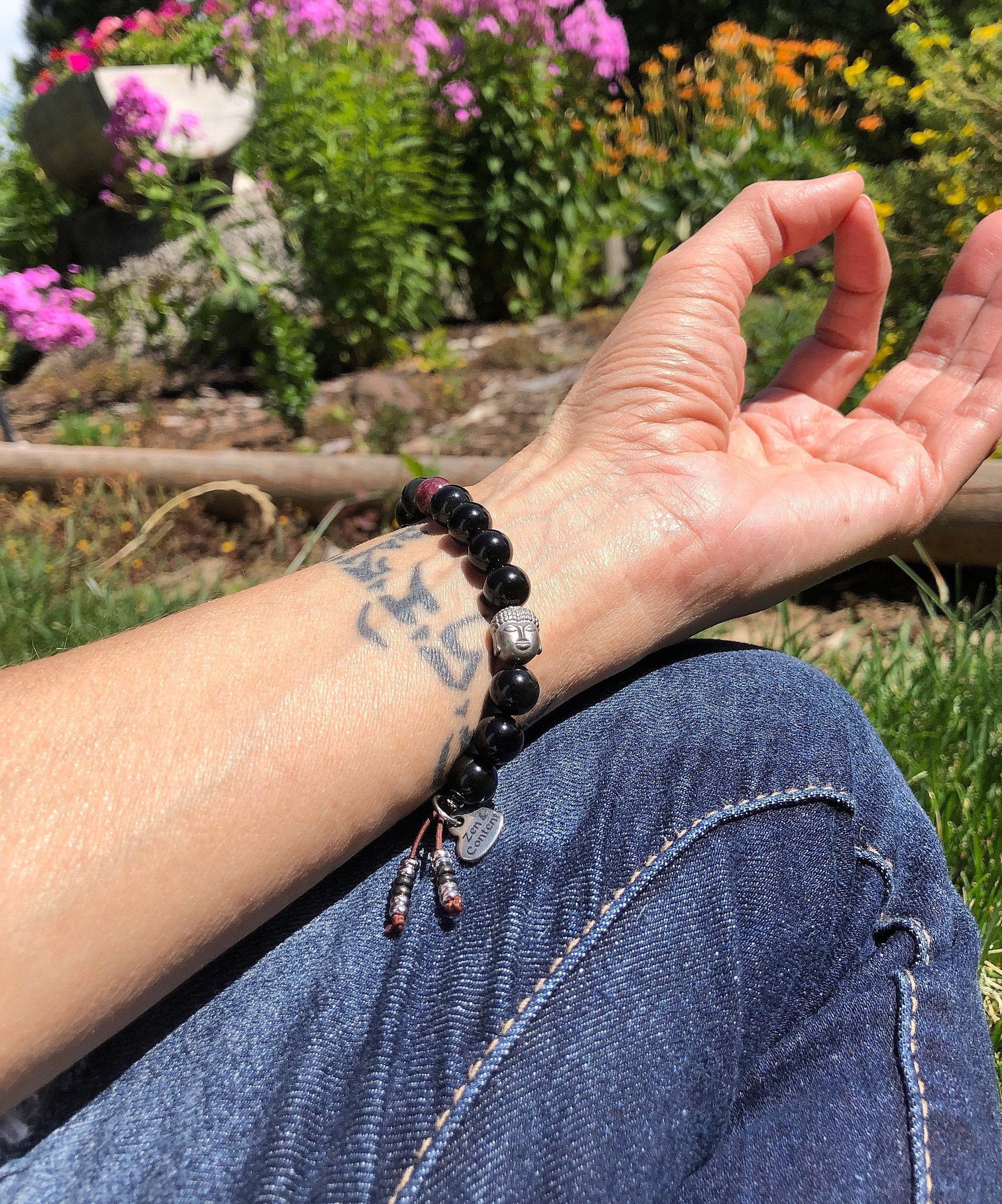 Deep Zen Mala Bracelet Spiritual Healing Mala Beads Obsidian Pink