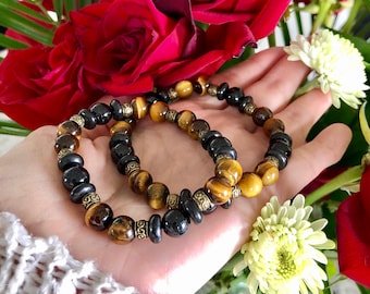 Untouchable Mala Bracelet | Unisex | AAA Tiger Eye | Black Tourmaline | Shungite | Confidence | Energy Protection | Shields Psychic Attack