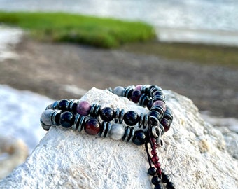 NEW! Men’s Soulmate Bracelet Set | Luxury Red Tigers Eye | Garnet | Grey Lace Agate | Rhodonite | Hematite | Onyx | Infinite Cosmic Love