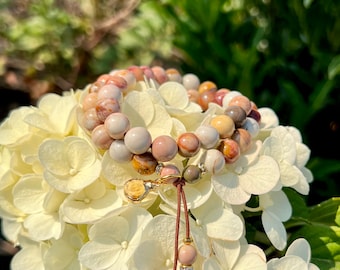 Earth Kisses Double Wrap Mala Bracelet | Mookaite Jasper | 24kt Gold Wrapped Citrine Charm | Confidence | Grounding | Balances Chakras