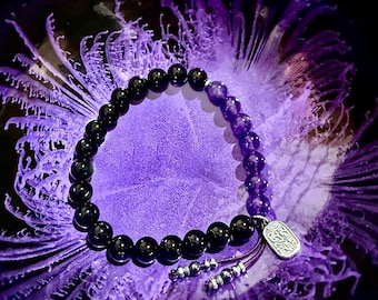 NEW! | Men’s Buddhist Wisdom Bracelet | Amethyst | Onyx | Obsidian | Sterling Silver Buddha Charm | Universal Guidance | Protection