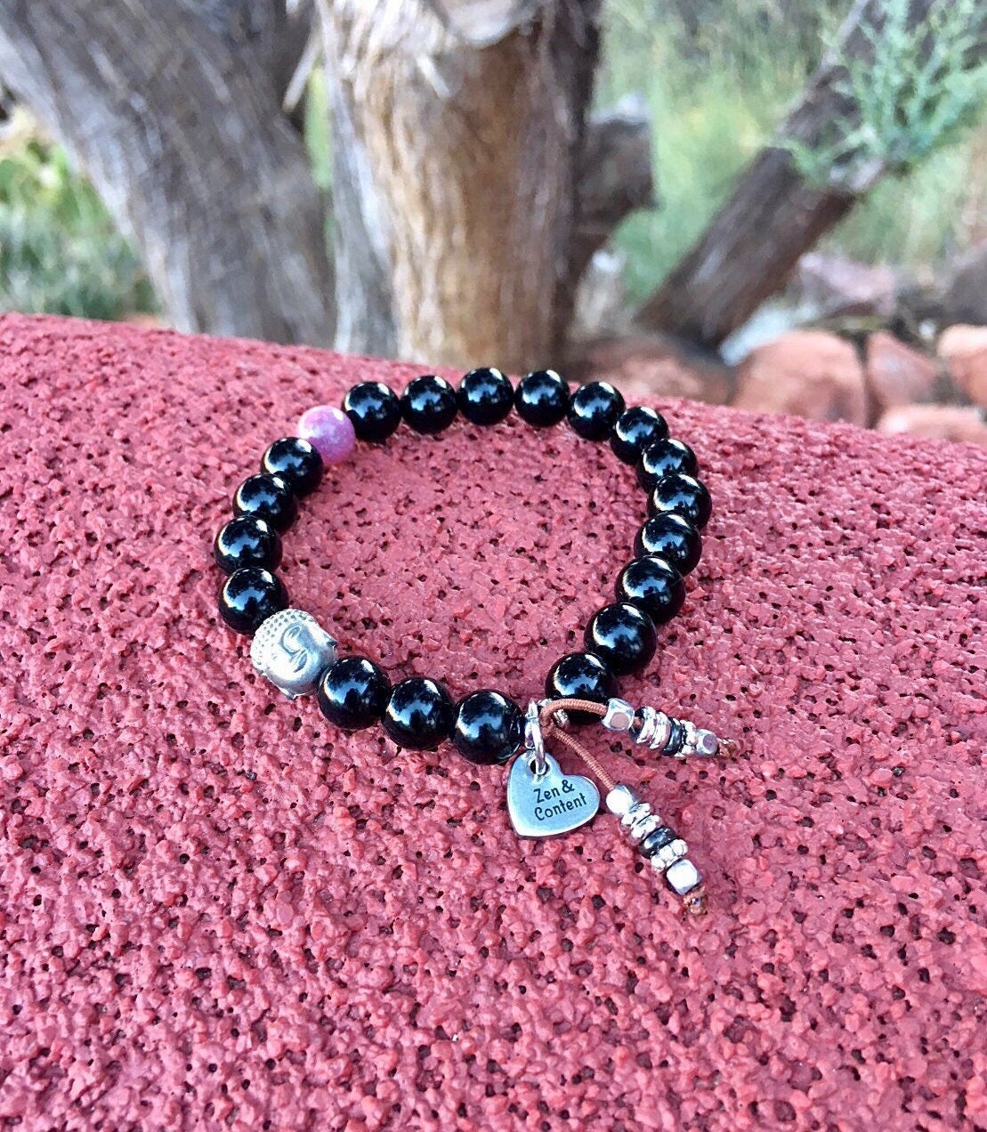 Deep Zen Mala Bracelet Spiritual Healing Mala Beads Obsidian Pink