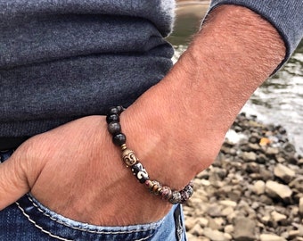 Men’s Elevate Mala Bracelet | Red Mexican Snowflake Obsidian | Silver Sheen Obsidian | Alignment | Energy Protection | Moving Forward