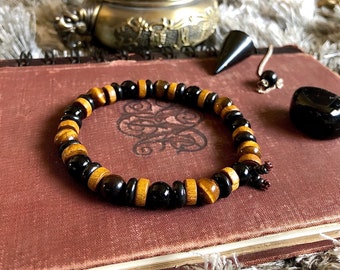 Men’s Higher Guidance Mala Bracelet | Rare Black Shungite | Onyx | Tigers Eye | Coconut Shell | Personal Power | Clears Energy Imbalances