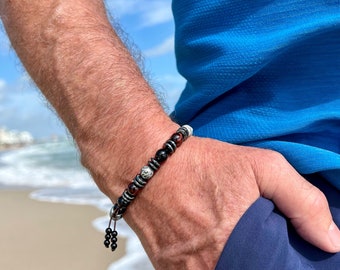 NEW! Men’s Love & Happiness Mala Bracelet | AAA Luxury Gemstones | Black Onyx | Mahogany Red Tiger Eye | Grey Lace Agate | Garnet | Hematite