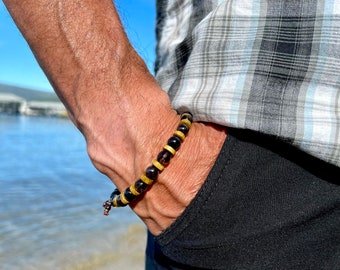 Men’s Good Fortune Mala Bracelet | Red Garnet | Black Obsidian | Smoky Quartz | Revives the Spirit | Improved Luck | Rids Low Vibrations