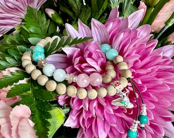 Hummingbird Spirit Mala Bracelet | Sandalwood | Rose Quartz | Moonstone | Amazonite | Adventurine | Turquoise | Light | Magic Moments