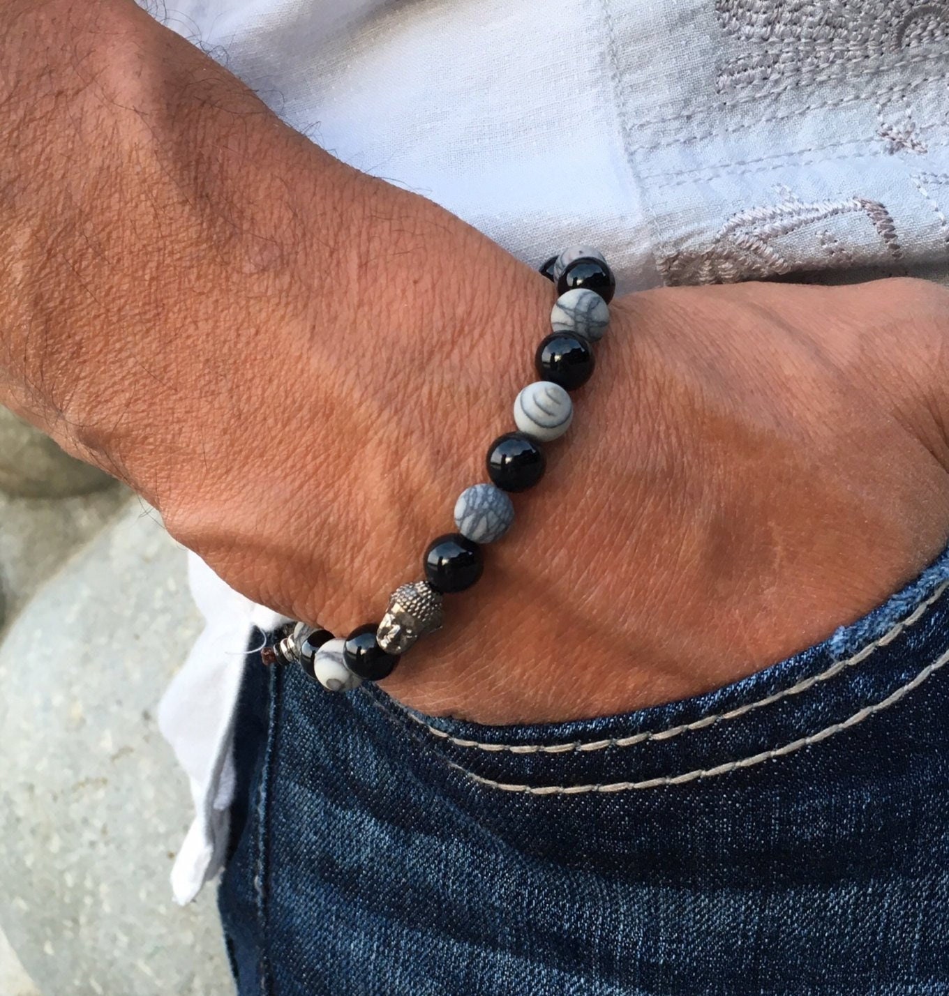 Black onyx mala bracelet deals