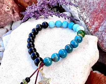 Enlighten Mala Bracelet | NATURAL Larimar | Apatite | Black Obsidian | Siberian Jade | Spiritual Awakening | Angelic Contact | Manifestation