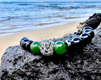 Wolf Spirit Mala Bracelet | AAA Obsidian | AAA Shungite | AAA Siberian Jade | .925 Silver Wolf | Healing | Abundance | Strong Protection