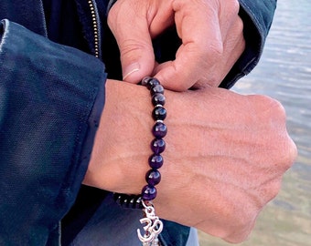 Men’s Quadruple Protection Mala Bracelet | Silver Sheen Obsidian | Amethyst | Tourmaline | Labradorite | Shields Harmful Negative Energy