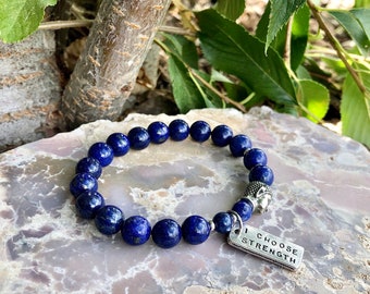 I Choose Strength Mala Bracelet | Beautiful Lapis Lazuli Gemstones | Reiki Mala Beads | Communication | Confidence | Inner Strength