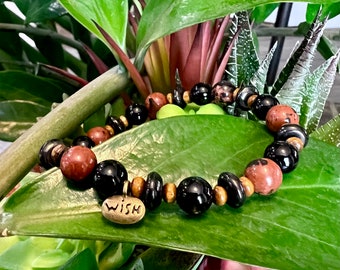 Magic Wish Mala Bracelet | Mahogany Obsidian | Black Onyx | Rare Shungite | Stability | Grounding | Goals | Manifestation | Good Fortune