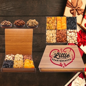 Gourmet Dried Fruit and Nuts Gift Box - Valentine&#39;s Day Wooden Tray