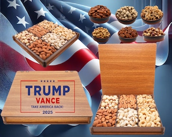 Father&#39;s Gift Basket, Trump Supporter Gift Idea, Trump Gifts for Men, Mixed Nuts Box, Gift for Husband, President, 4th of July Basket
