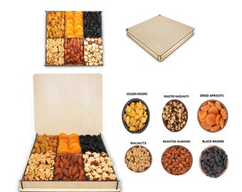 Dried Fruits Nuts Baskets, Gourmet Food Deluxes, Mixed Basket, Healthy Fresh Gift Boxes, Dad Birthday Anniversary, Reusable Wooden Trays