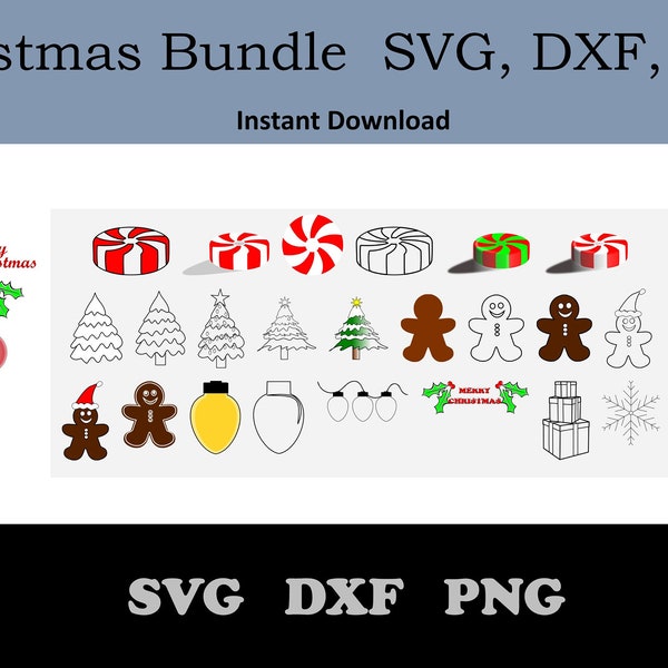 Bundle de Noël, SVG sur le thème de Noël, DXF Svg, Bundle PNG, Art de la puce de Noël, Fichiers Cricut, Art de Noël