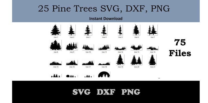 25 Pine Tree Silhouettes DXF SVG PNG Bundle Files for - Etsy