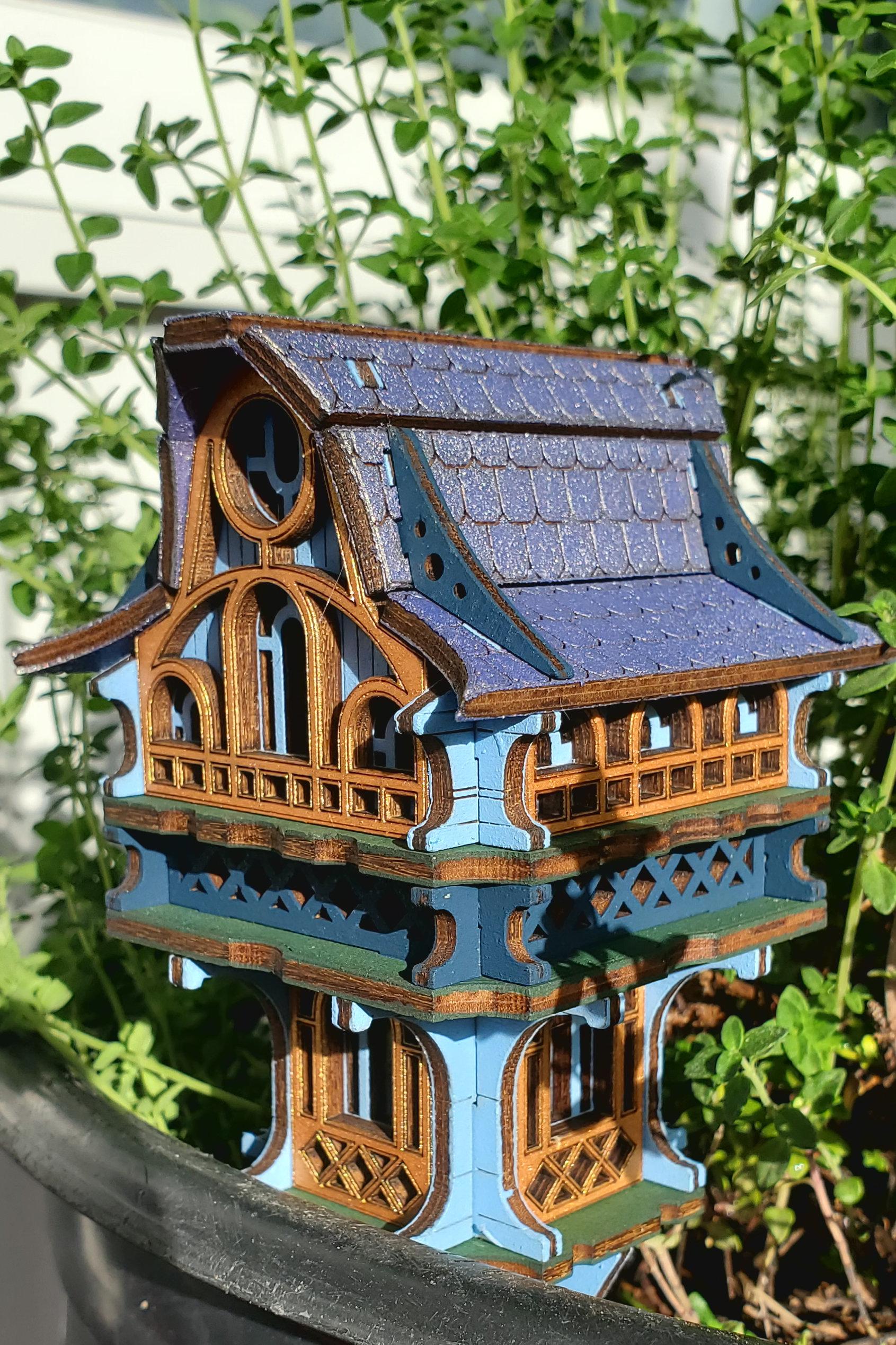 Tiny Gnome House with Garden Stake – Brightly Painted Miniature for Pots & Displays