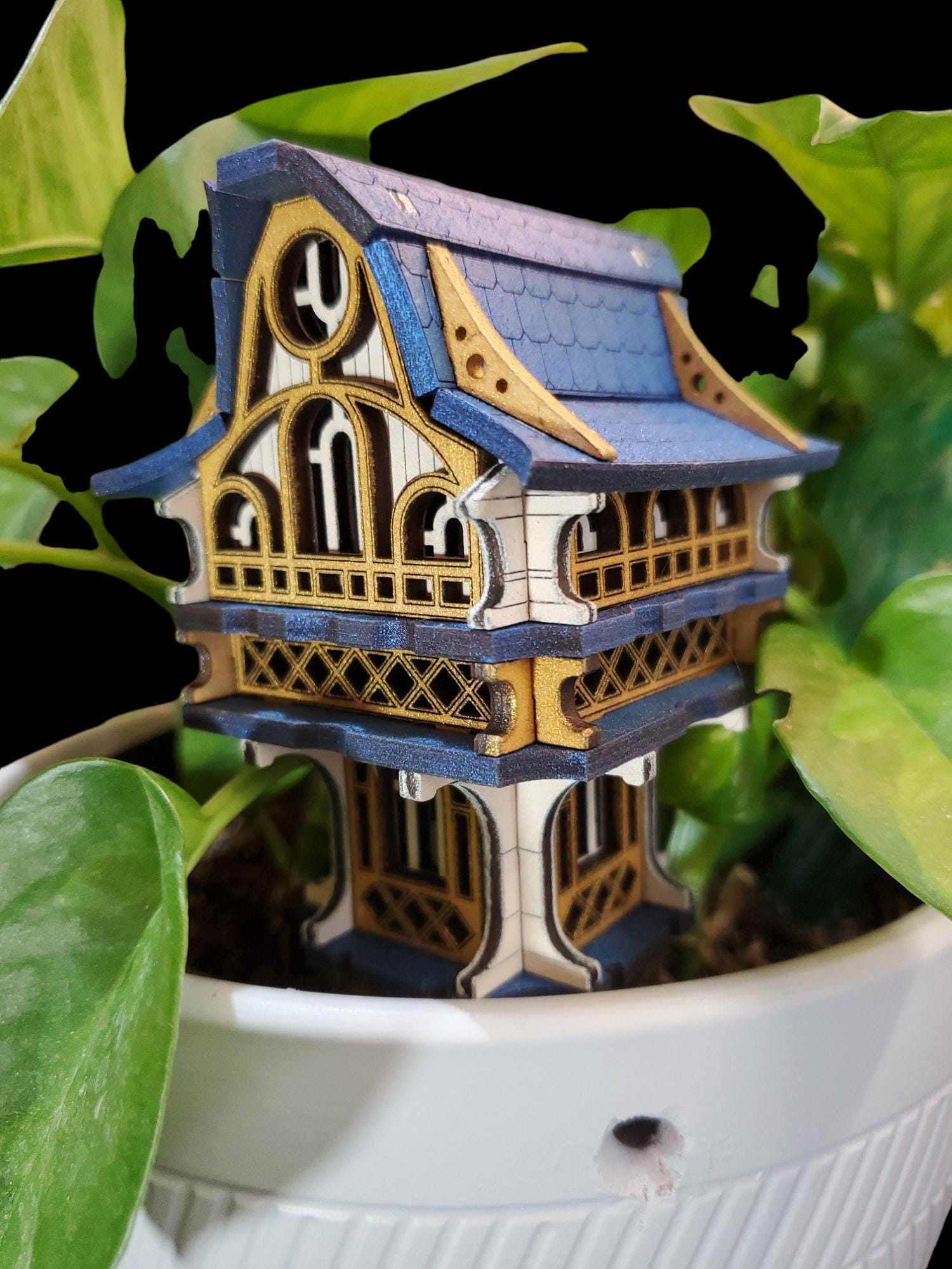 Tiny Gnome House with Garden Stake – Brightly Painted Miniature for Pots & Displays