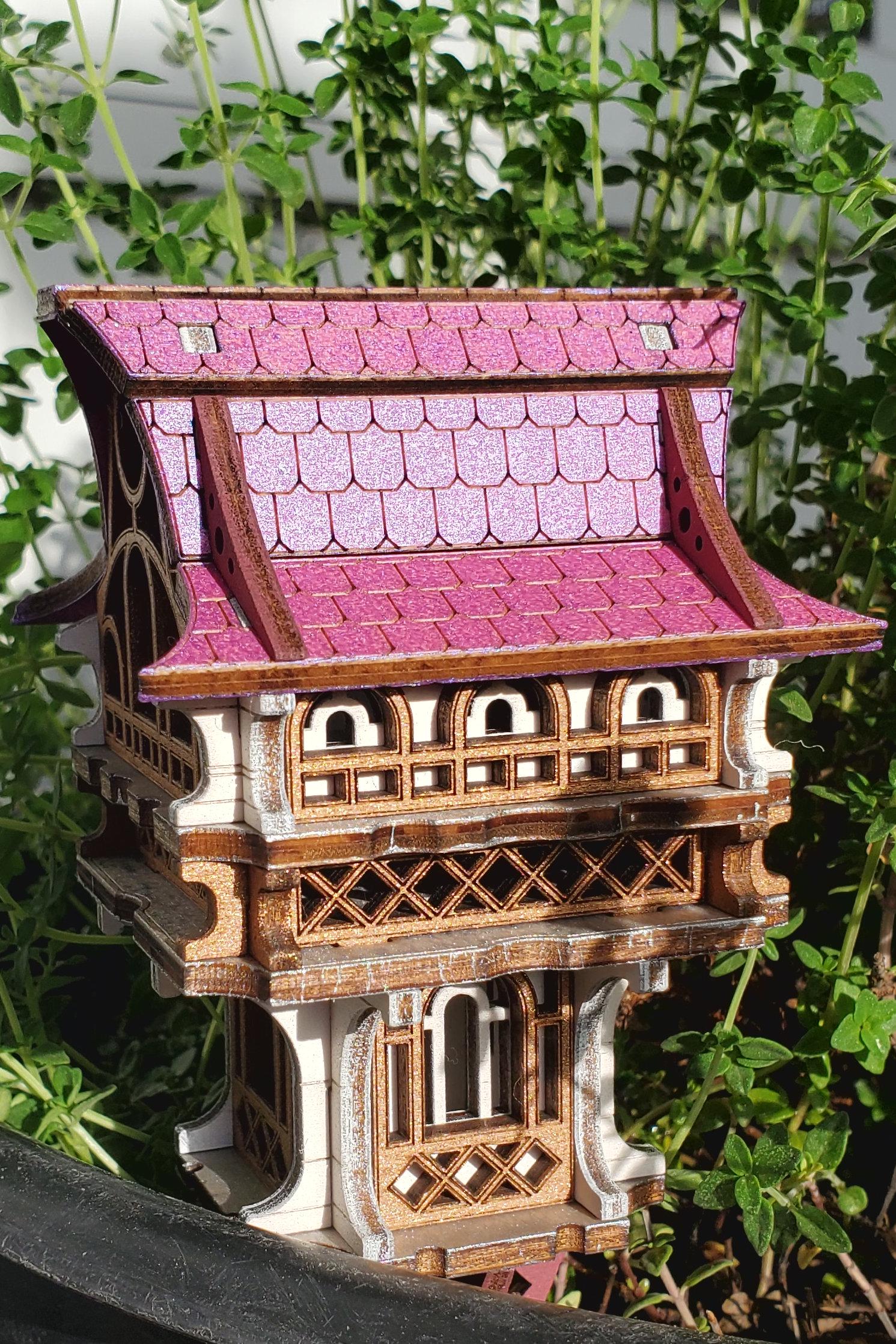 Tiny Gnome House with Garden Stake – Brightly Painted Miniature for Pots & Displays