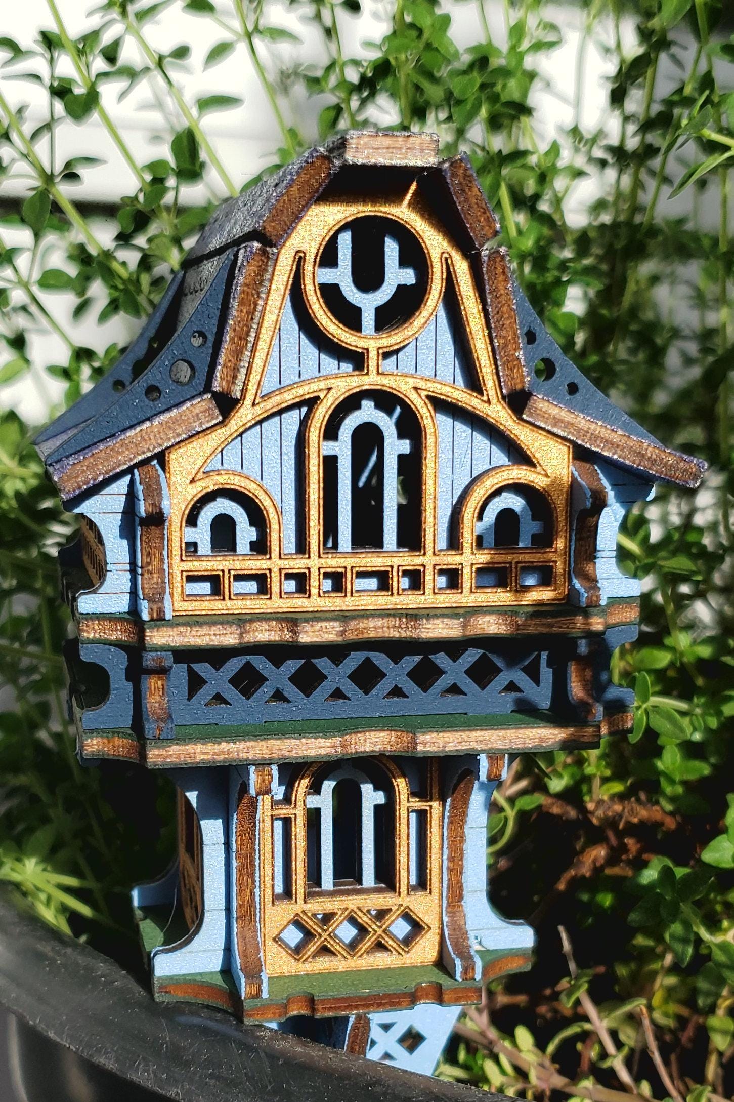 Tiny Gnome House with Garden Stake – Brightly Painted Miniature for Pots & Displays