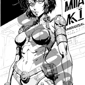 Ghost in the Shell: Major Motoko Kusanagi Adult Coloring Page Instant Download Dark Images Volume 1