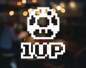 1UP Mushroom 8-bit Arcade Game Vinyl Decal, Car Accessory, Laptop Sticker or Instant Pot Decal