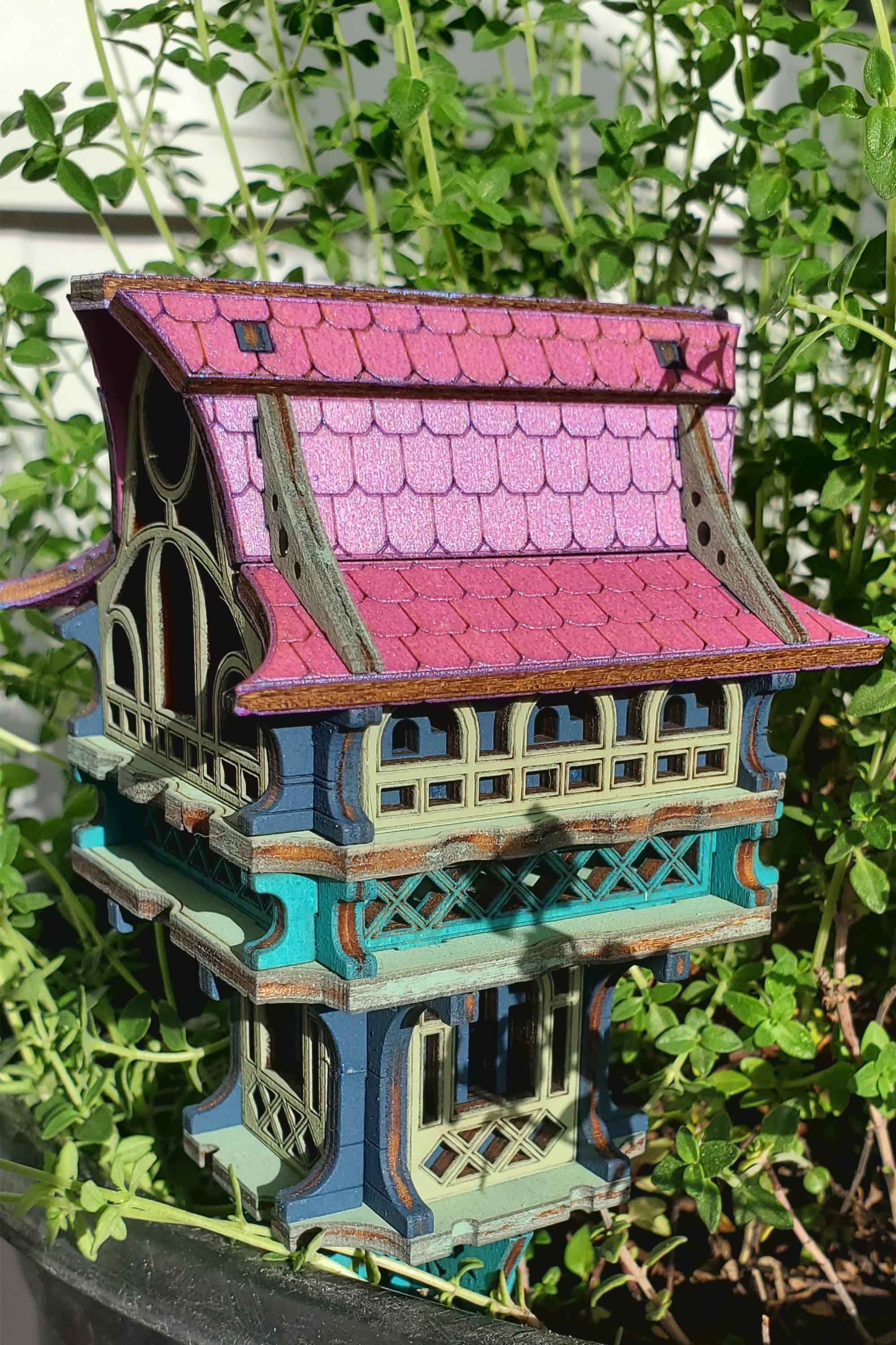 Tiny Gnome House with Garden Stake – Brightly Painted Miniature for Pots & Displays