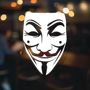V for Vendetta Guy Fawkes Mask Decal – Revolution Edition - Vinyl Decal, Car Accessory, Laptop Sticker or Instant Pot Decal
