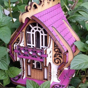 Tiny Elf House with Stake – Brightly Painted Miniature for Pots & Displays