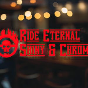 May include: Red and black decal with a skull and flames, and the text "RIDE ETERNAL SHINY & CHROME".