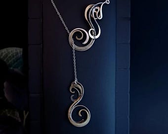 Wire Wrapped Lariat Necklace German Silver and Brass