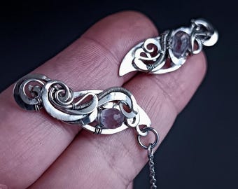 Lightweight Amethyst Earrings Wire Wrapped with German silver Asymmetrical  Jewelry