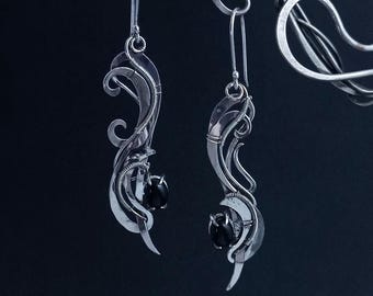 Unique Onyx Earrings Wire Wraped Lightweight Jewelry for Women