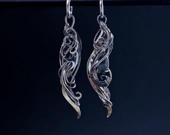 Wire Wrap earrings with labradorite Mixed metal elegant jewelry long earrings