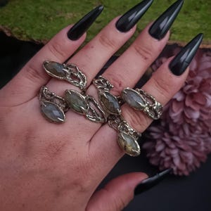 Handmade Labradorite Ring • Adjustable Textured Statement Ring • Unique Boho Gothic Jewelry