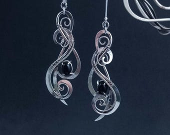 Wire Wraped Lightweight Earrings with Onyx Unique Jewelry for Women