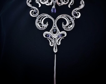 Amethyst with Garnet Necklace Luxurious Wire Wrap unique jewelry