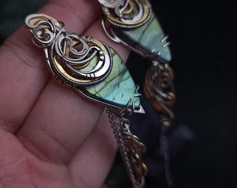 Unique stud earrings Labradorite asymmetrical chain pendant Earrings Wire Wrap Boho Jewelry for Women