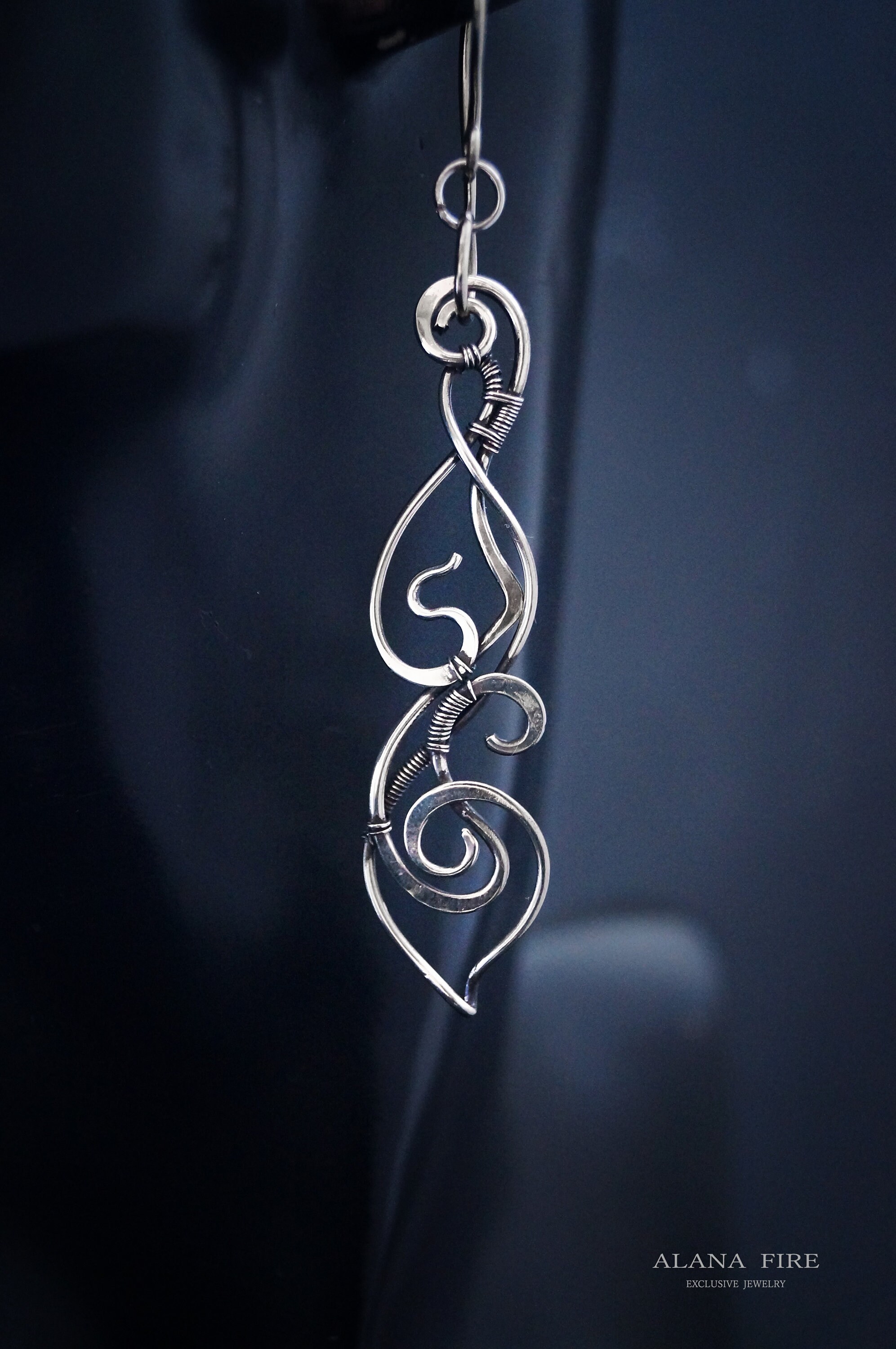 Silver wire wrapped long asymmetrical earrings for women Wire | Etsy