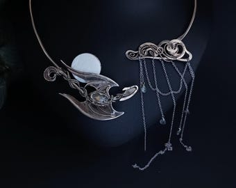 Wire wrapped dragon necklace with labradorite Fairy necklace with aquamarine