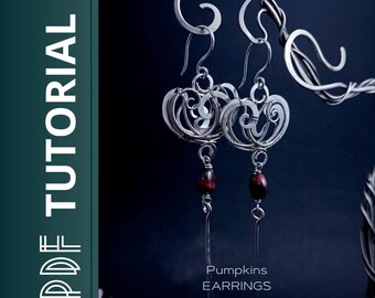 Tutorial Guide Wire Wrap Asymmetric Earrings “Pumpkins” Earrings  PDF