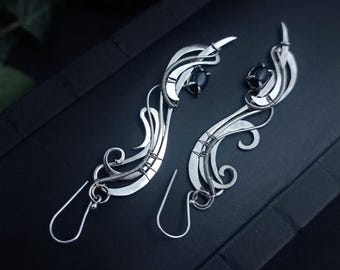 Lightweight Onyx Earrings Wire Wraped Unique Jewelry for Women